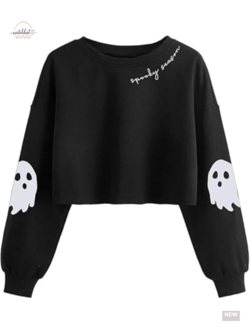 Halloween Ghost Crop Sweatshirt Lantern Sleeve Pullover Fall Spooky Season Top